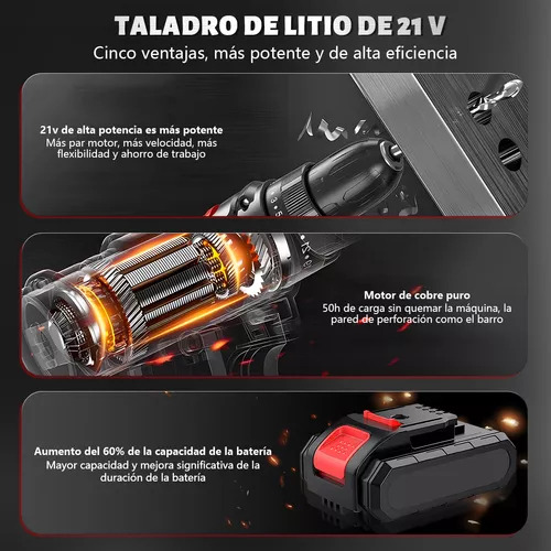 Kit Taladro Inalambrico Destornillador Electrico 2 Batería
