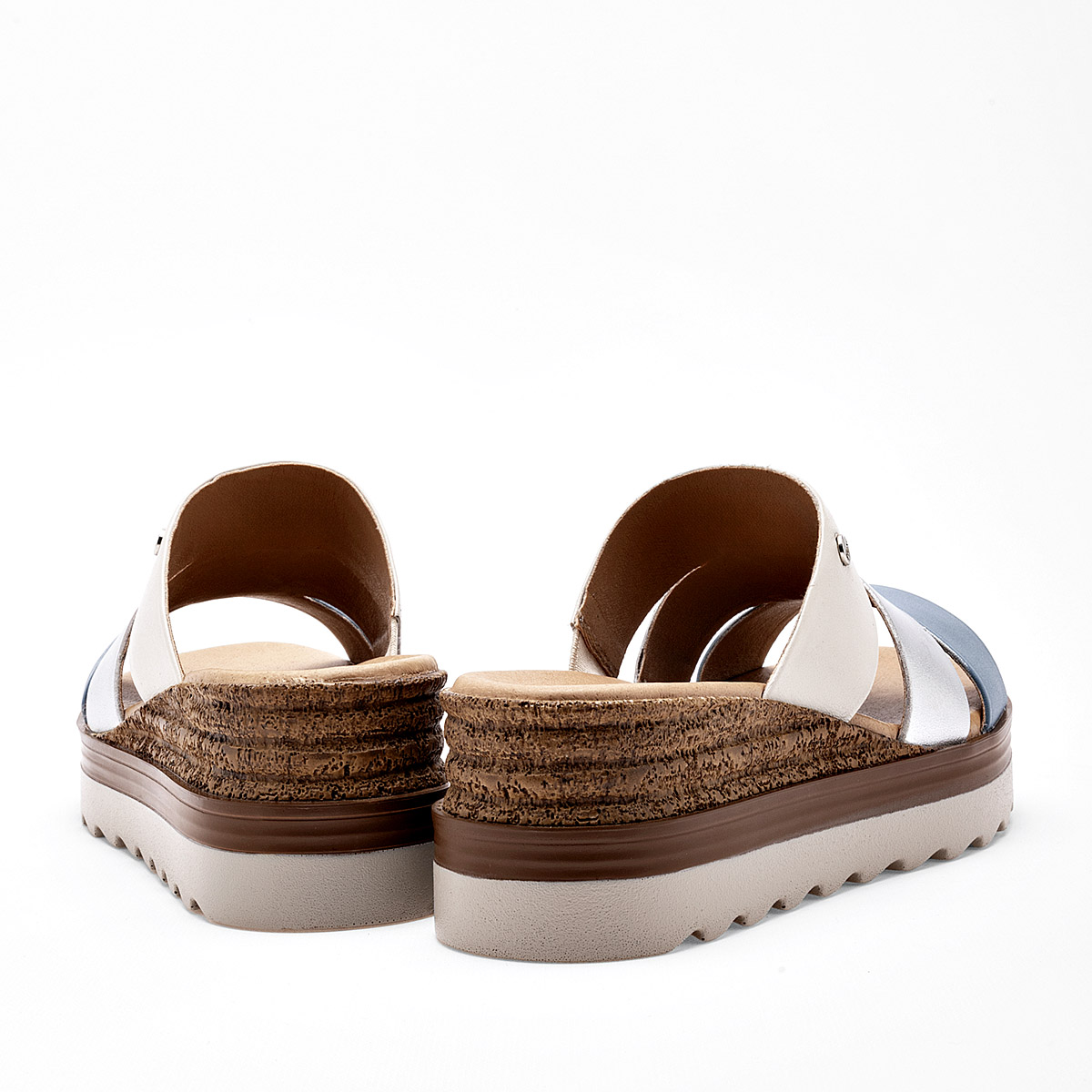 SANDALIA PLATAFORMA 6 CM FLEXI PARA MUJER COLOR AZUL PLATA BEIGE 127705