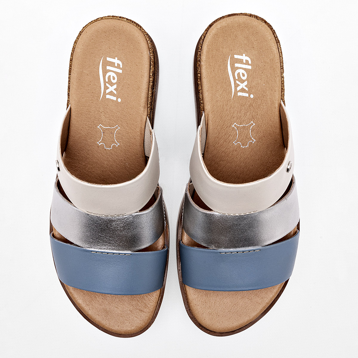 SANDALIA PLATAFORMA 6 CM FLEXI PARA MUJER COLOR AZUL PLATA BEIGE 127705