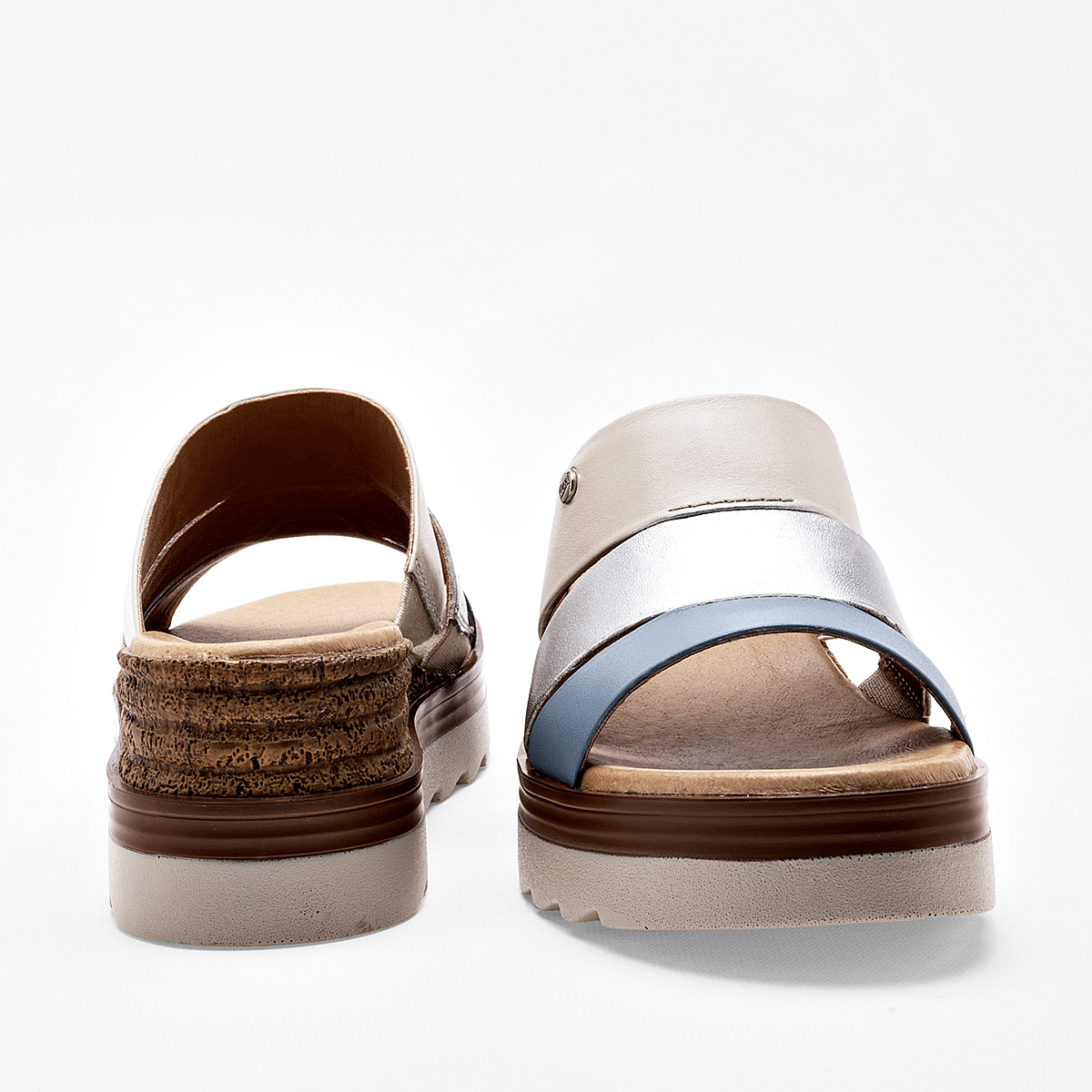 SANDALIA PLATAFORMA 6 CM FLEXI PARA MUJER COLOR AZUL PLATA BEIGE 127705