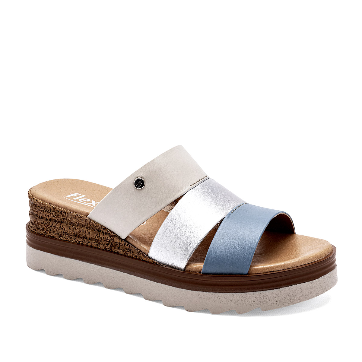 SANDALIA PLATAFORMA 6 CM FLEXI PARA MUJER COLOR AZUL PLATA BEIGE 127705
