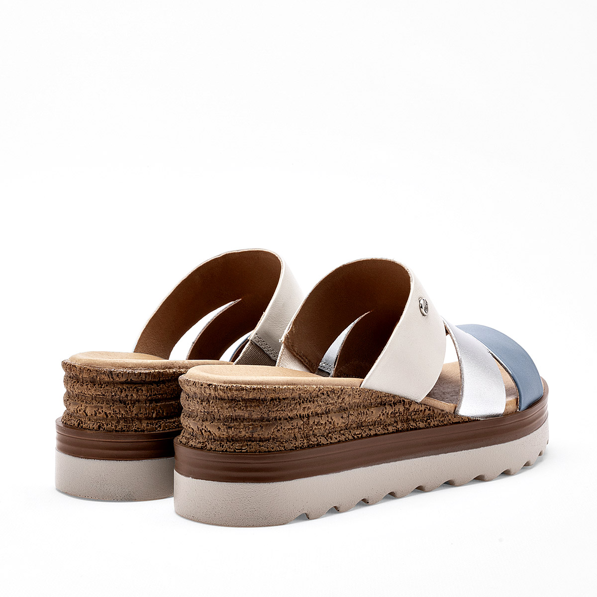 SANDALIA PLATAFORMA 6 CM FLEXI PARA MUJER COLOR AZUL PLATA BEIGE 127705