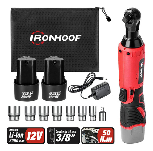 Llave De Impacto Inalámbrica Pistola Eléctrica 3/8 50 Nm 127V Ironhoof SLMXF037RB