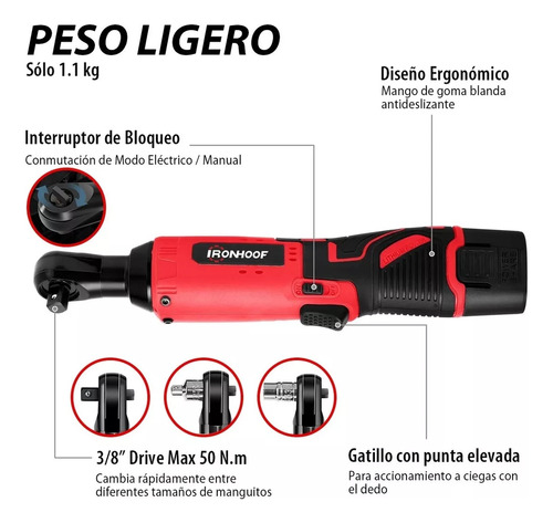 Llave De Impacto Inalámbrica Pistola Eléctrica 3/8 50 Nm 127V Ironhoof SLMXF037RB