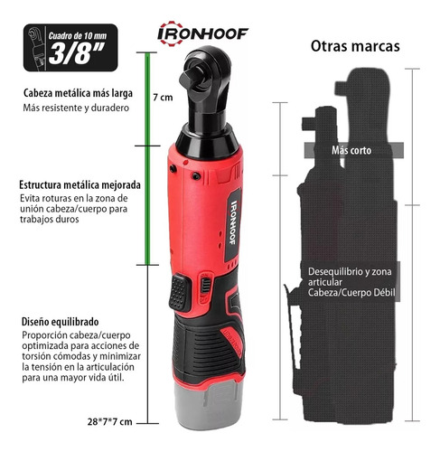 Llave De Impacto Inalámbrica Pistola Eléctrica 3/8 50 Nm 127V Ironhoof SLMXF037RB