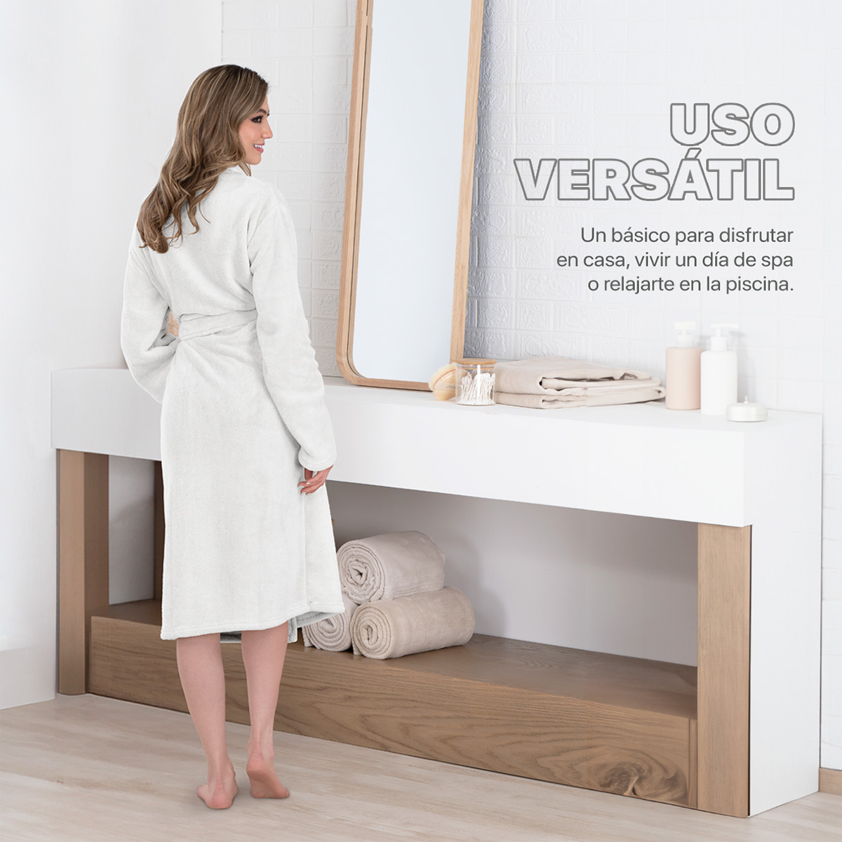  Bata de Baño para Mujer Absorbente Unitalla Blanco REAL TEXTIL.