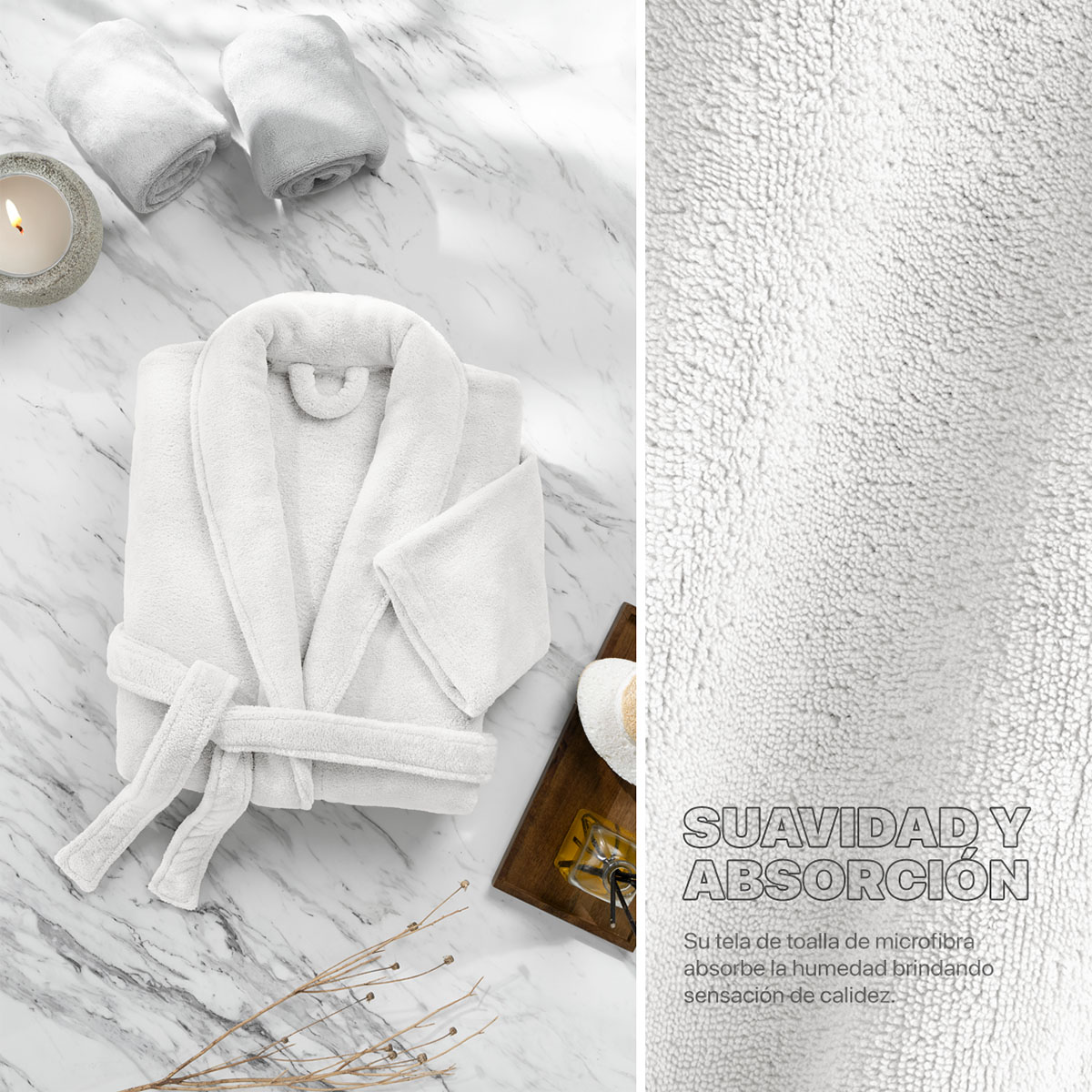  Bata de Baño para Mujer Absorbente Unitalla Blanco REAL TEXTIL.