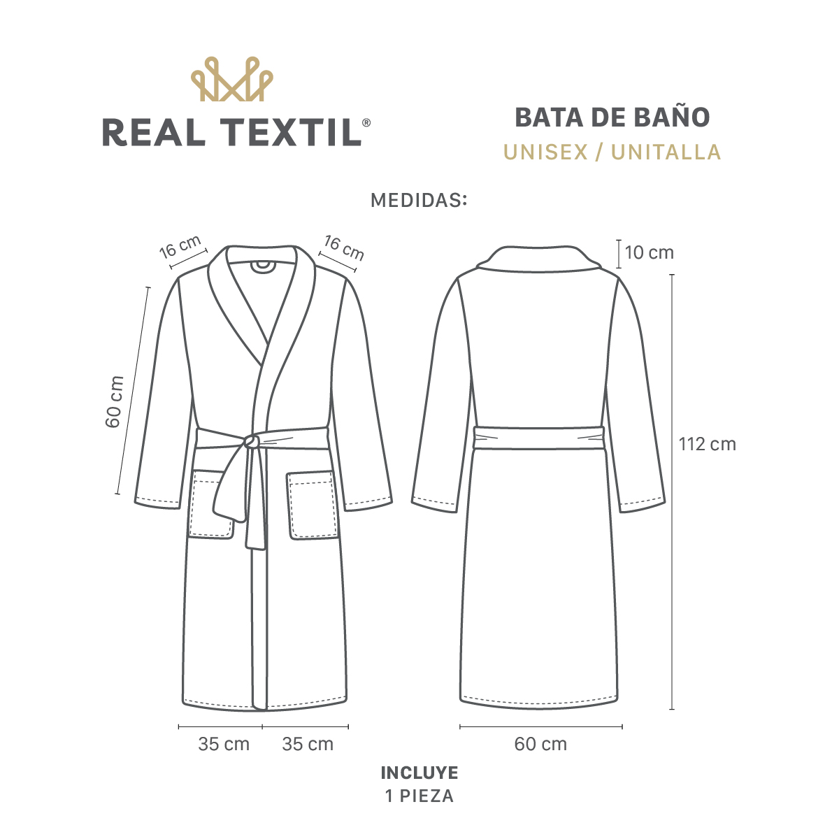  Bata de Baño para Mujer Absorbente Unitalla Blanco REAL TEXTIL.