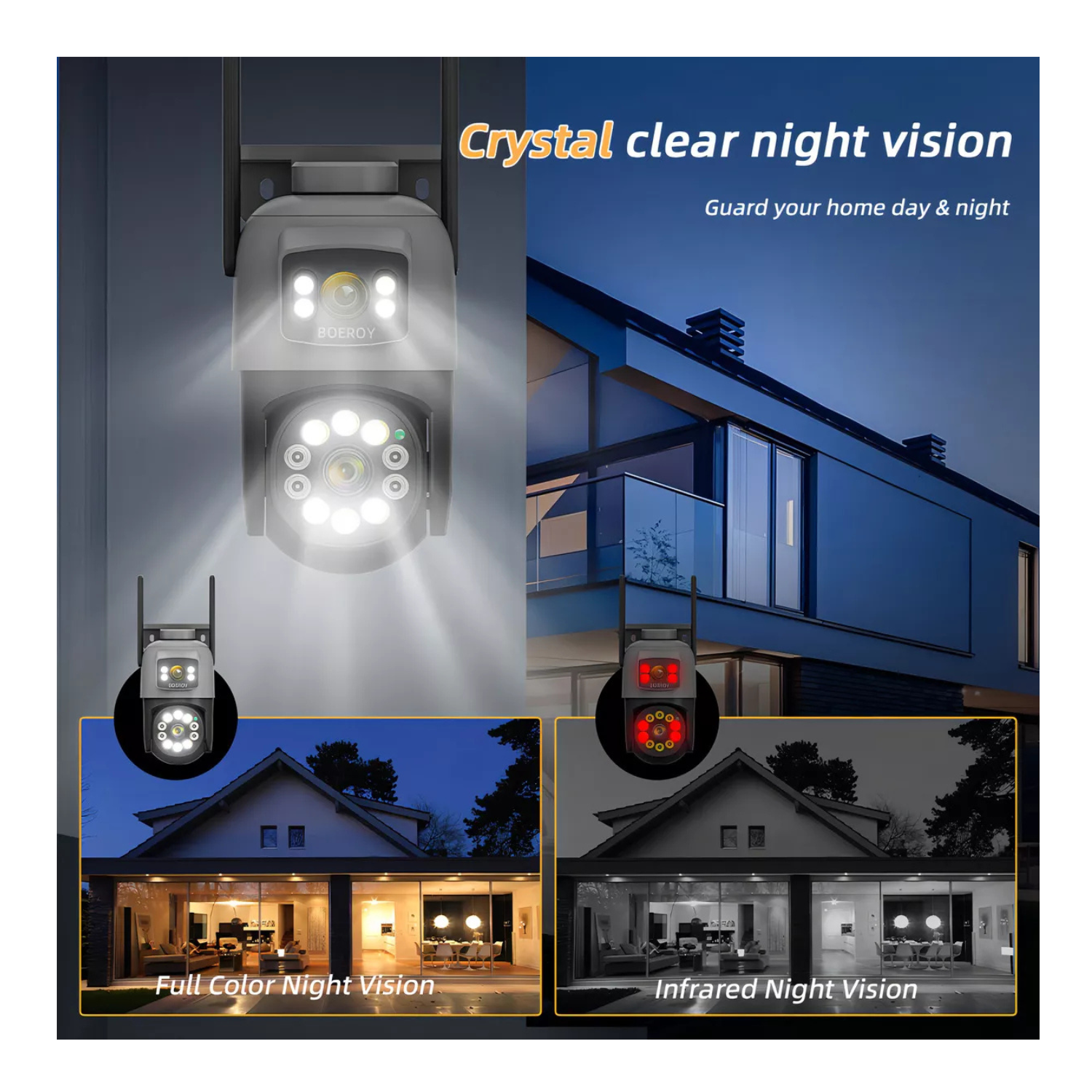 Cámara De Seguridad Boeroy H10 Doble Lente Wifi 5g Exterior Con Led Alarma