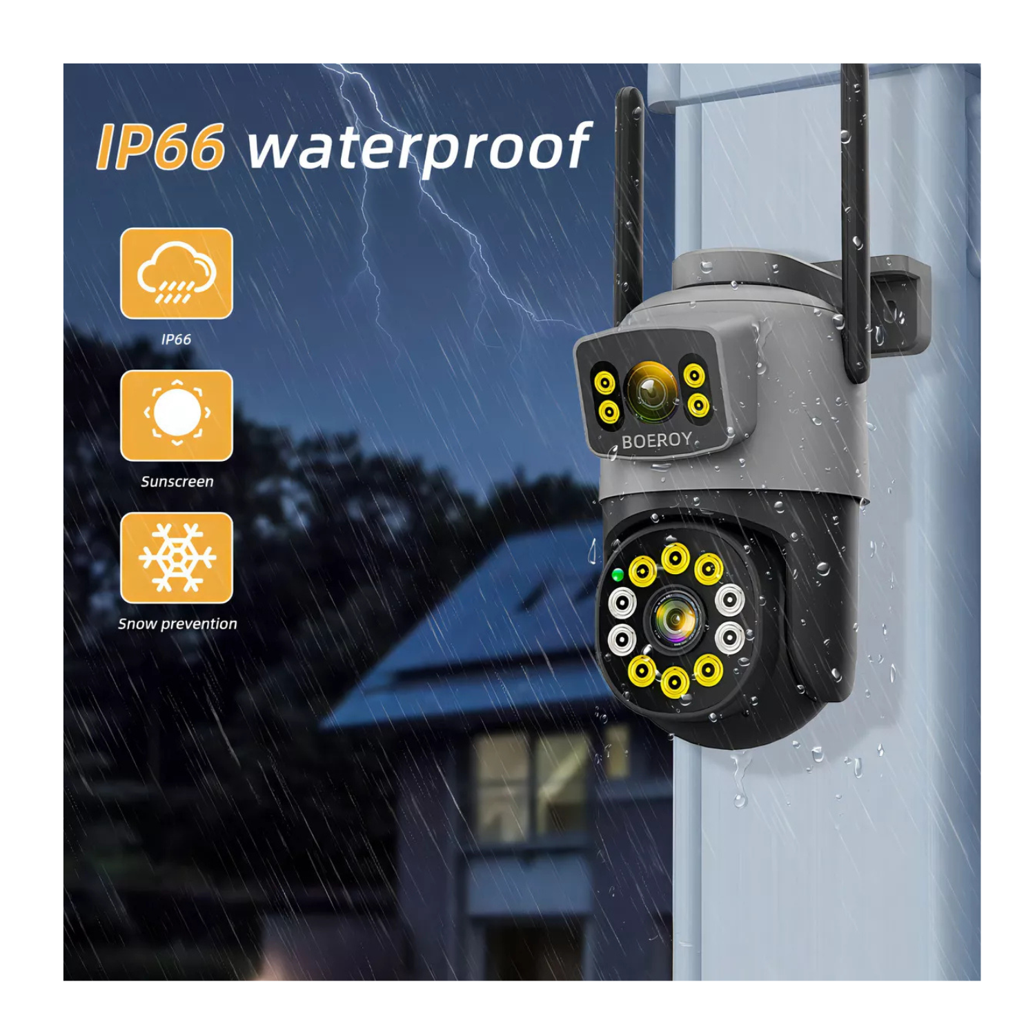 Cámara De Seguridad Boeroy H10 Doble Lente Wifi 5g Exterior Con Led Alarma