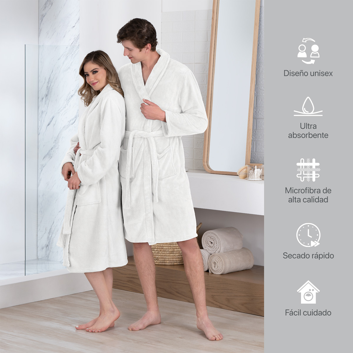  Bata de Baño para Mujer Absorbente Unitalla Blanco REAL TEXTIL.