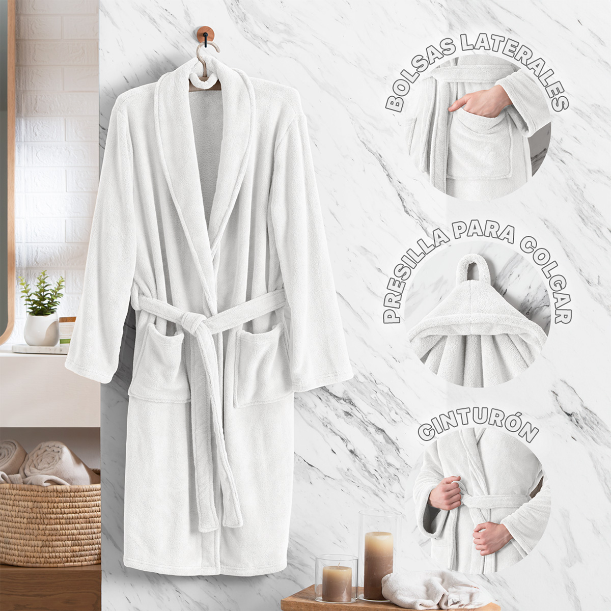  Bata de Baño para Mujer Absorbente Unitalla Blanco REAL TEXTIL.