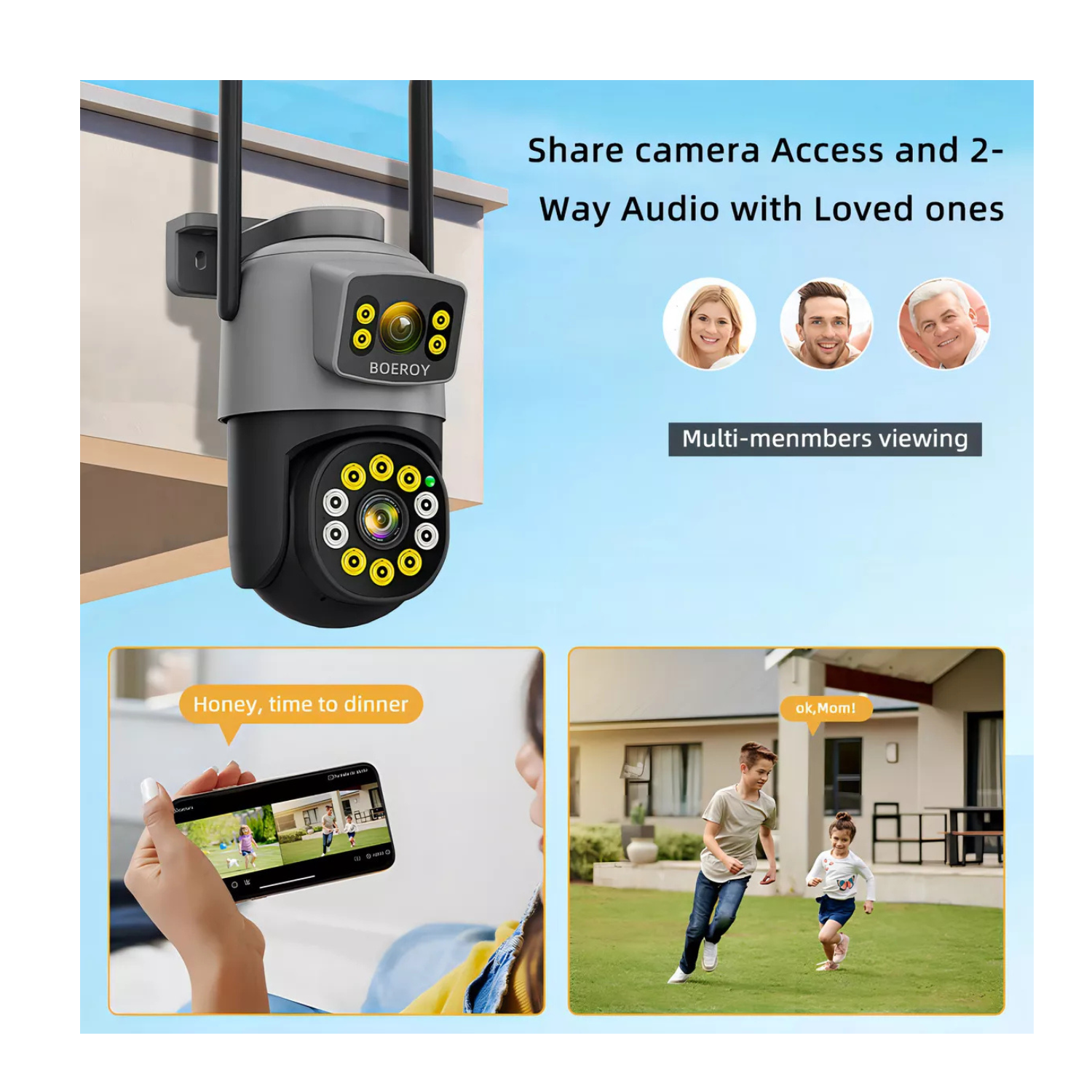 Cámara De Seguridad Boeroy H10 Doble Lente Wifi 5g Exterior Con Led Alarma