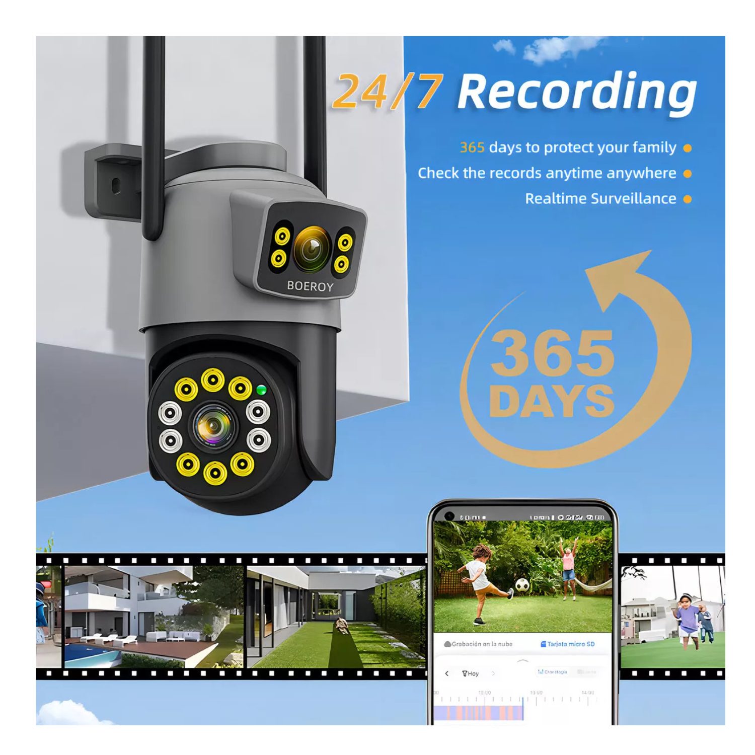 Cámara De Seguridad Boeroy H10 Doble Lente Wifi 5g Exterior Con Led Alarma