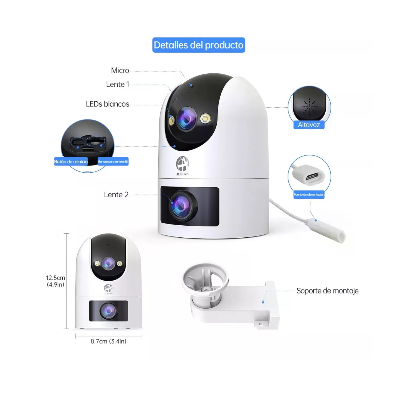 Cámara De Seguridad Wifi Exterior Doble Pantalla Con Alarma Camara Foco Camara Vigilancia Exterior Visión Nocturna Incluida Blanca