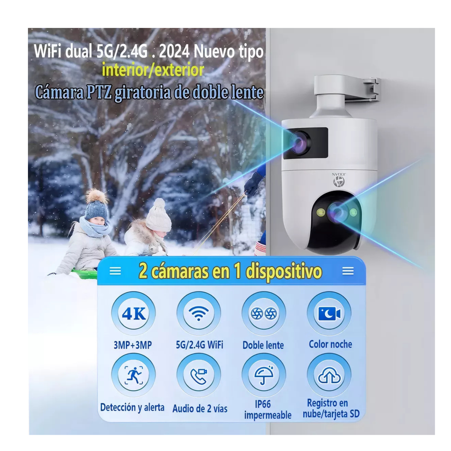 Cámara De Seguridad Wifi Exterior Doble Pantalla Con Alarma Camara Foco Camara Vigilancia Exterior Visión Nocturna Incluida Blanca