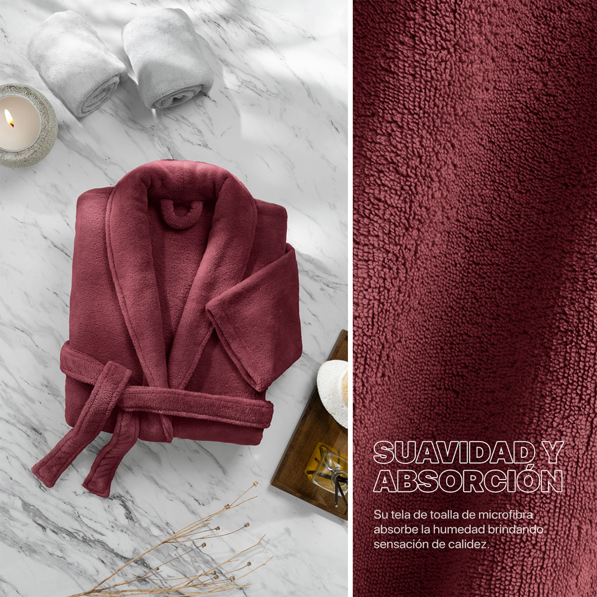  Bata de Baño para Hombre Absorbente Unitalla Vino REAL TEXTIL