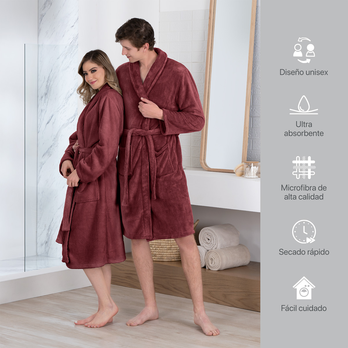  Bata de Baño para Hombre Absorbente Unitalla Vino REAL TEXTIL
