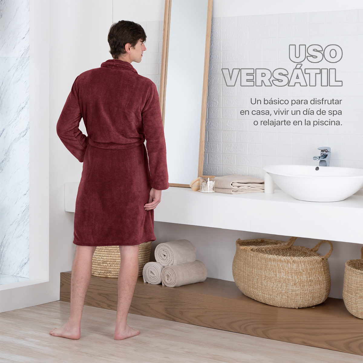  Bata de Baño para Hombre Absorbente Unitalla Vino REAL TEXTIL