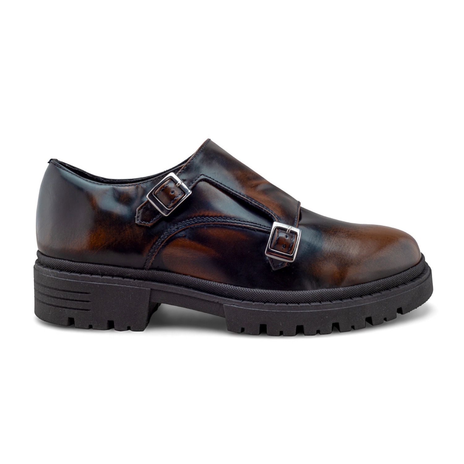 Zapato Monkstrap de Piel Café para Hombre con Suela Chunky