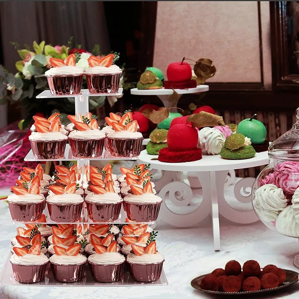 Soporte Para Cupcakes De Postre De 4 Niveles Con Luces Led Color Cuadrado