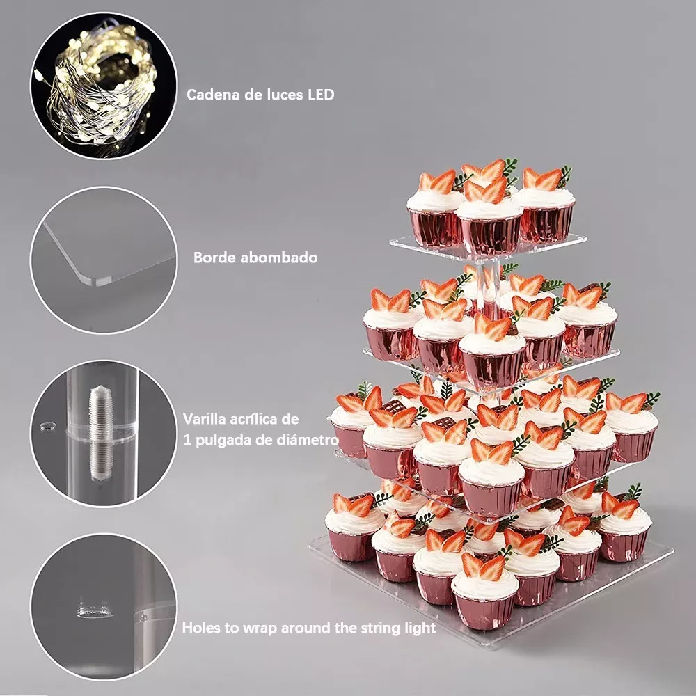 Soporte Para Cupcakes De Postre De 4 Niveles Con Luces Led Color Cuadrado