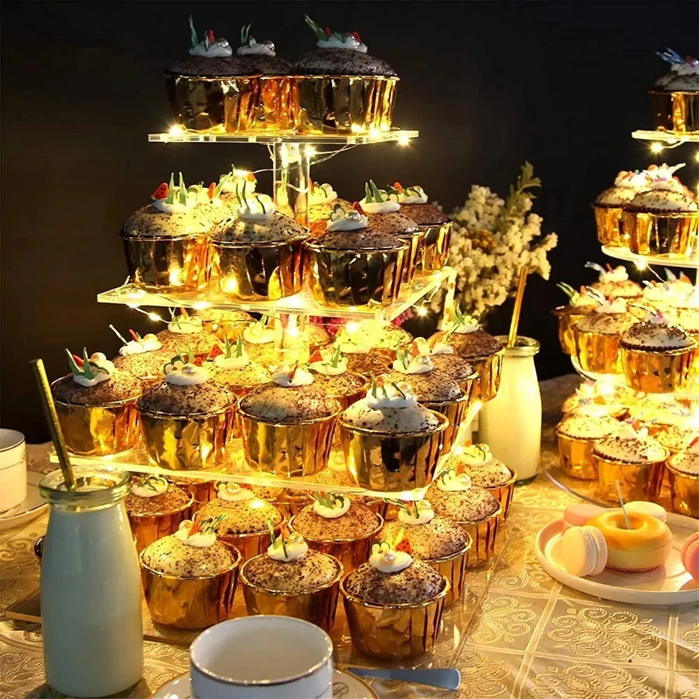Soporte Para Cupcakes De Postre De 4 Niveles Con Luces Led Color Cuadrado