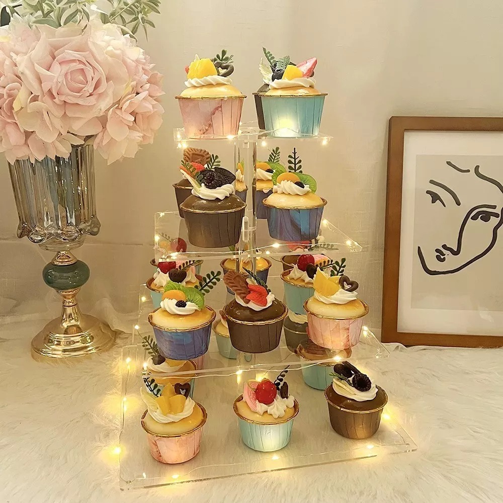 Soporte Para Cupcakes De Postre De 4 Niveles Con Luces Led Color Cuadrado