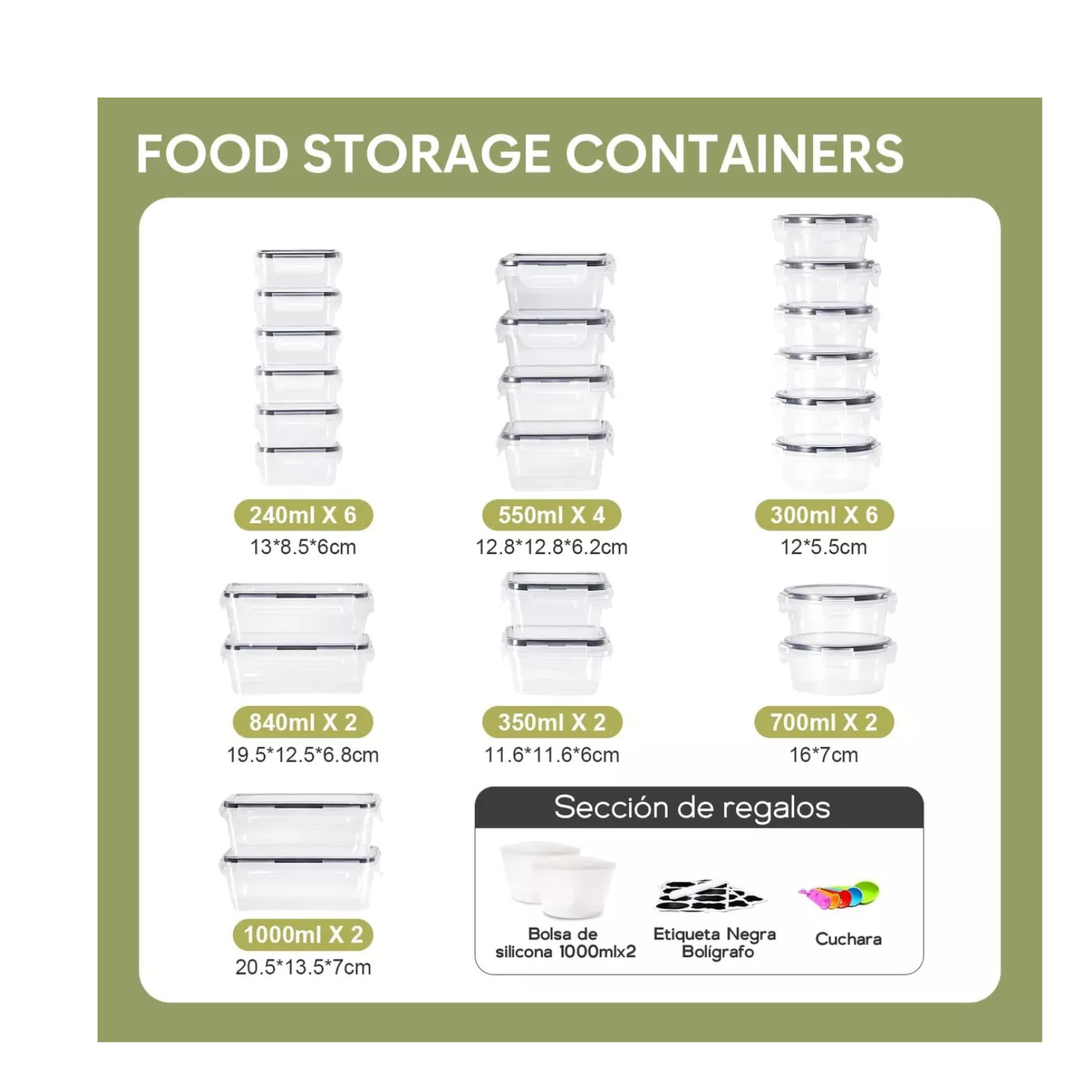 Set 24 Recipiente Hermetico Contenedor Alimentos Almacenar