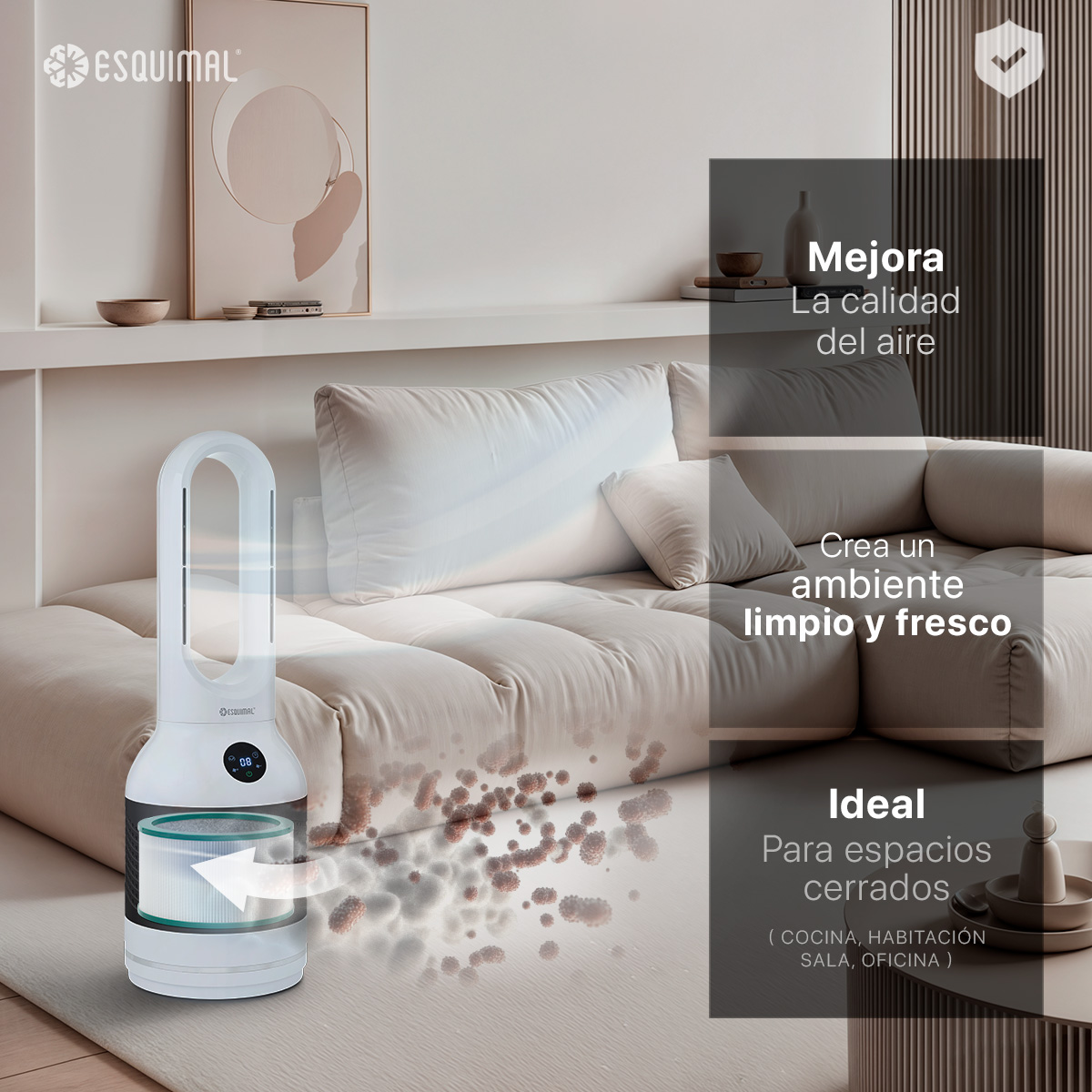 Filtro HEPA H13 Repuesto para Purificador de Aire con Carbón Activado. Atrapa Partículas, Polvo, Elimina Olores. Compatible con Ventilador Aero 1200 ESQUIMAL