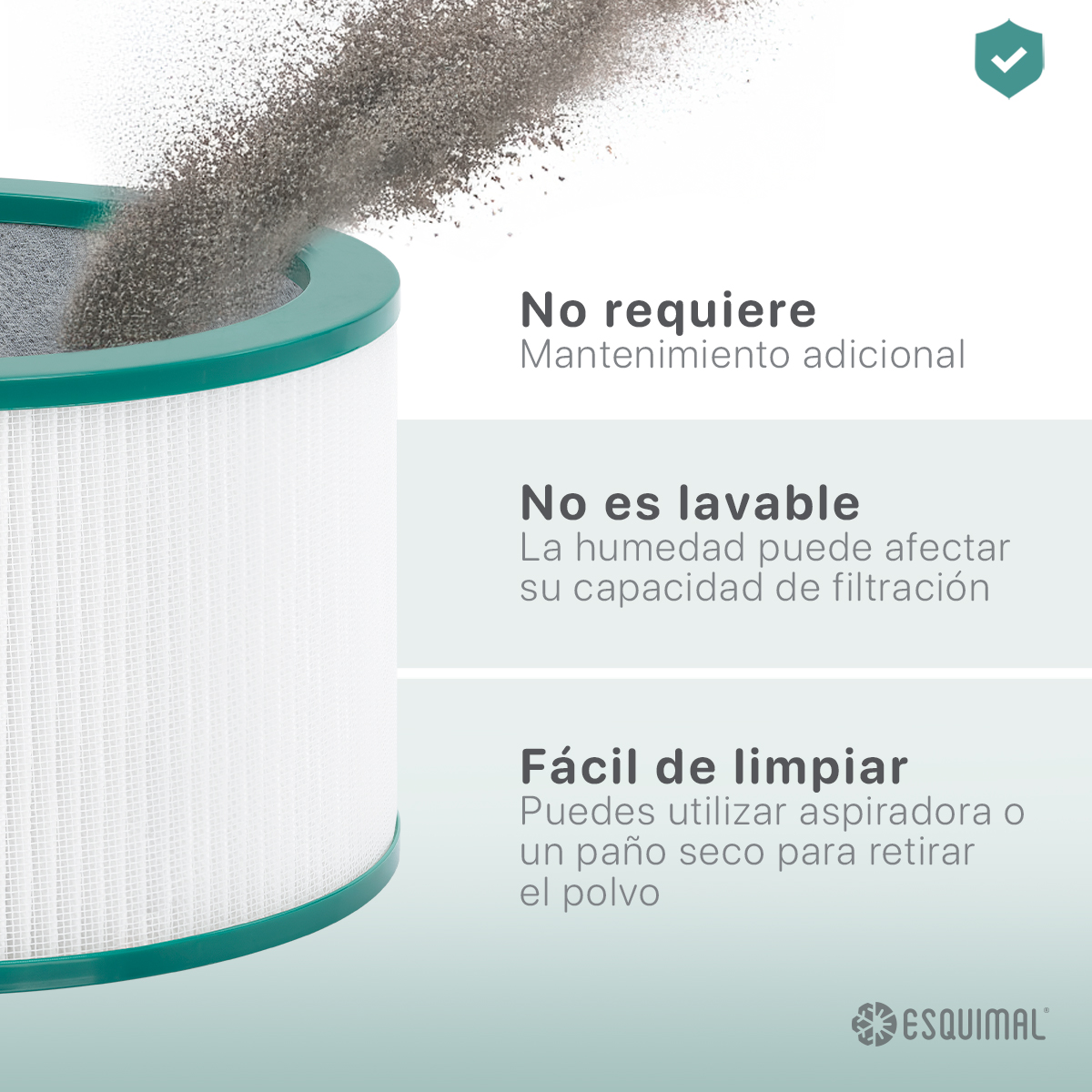 Filtro HEPA H13 Repuesto para Purificador de Aire con Carbón Activado. Atrapa Partículas, Polvo, Elimina Olores. Compatible con Ventilador Aero 1200 ESQUIMAL