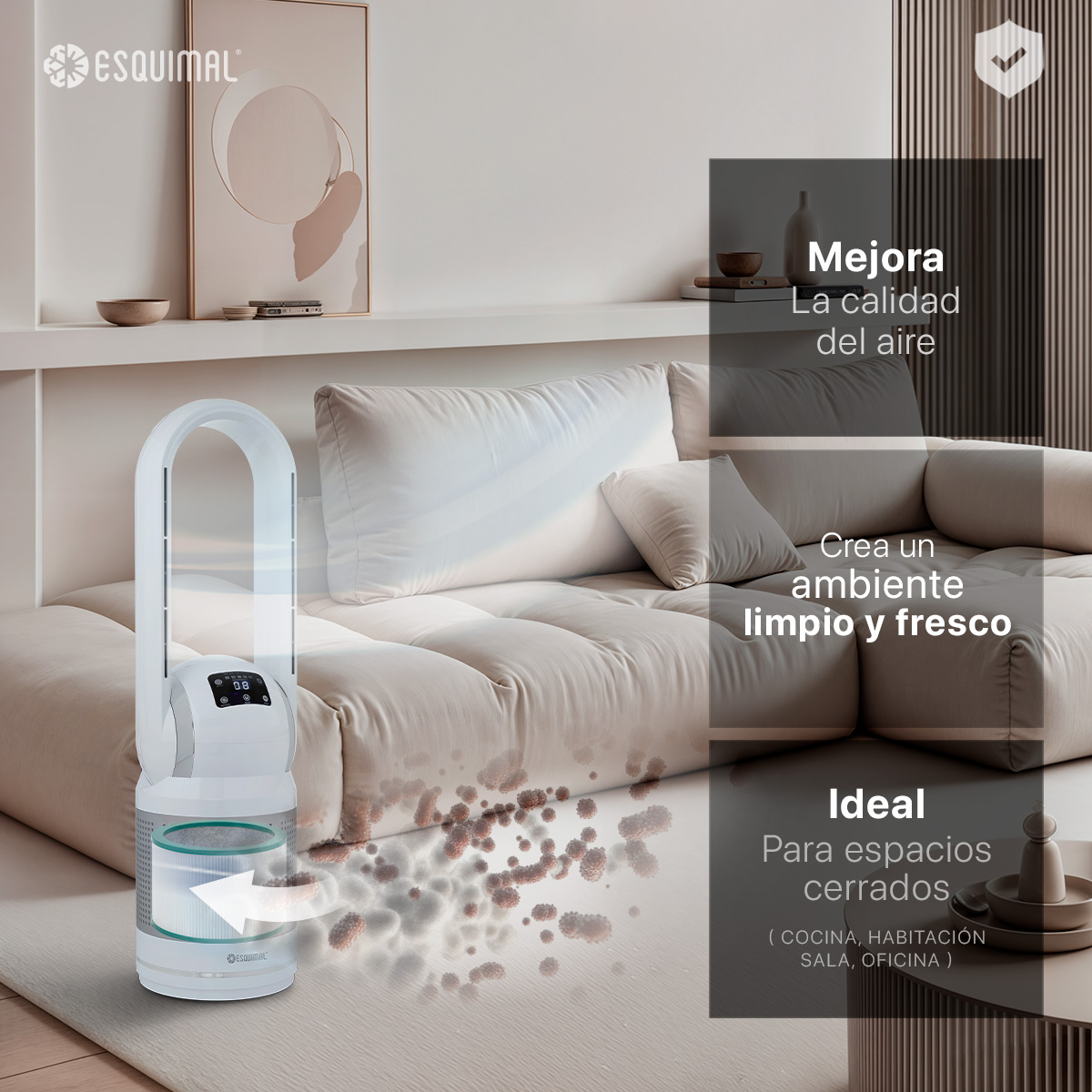 Filtro HEPA H13 Repuesto para Purificador de Aire con Carbón Activado. Atrapa Partículas, Polvo, Elimina Olores. Compatible con Ventilador Aero 1400 ESQUIMAL