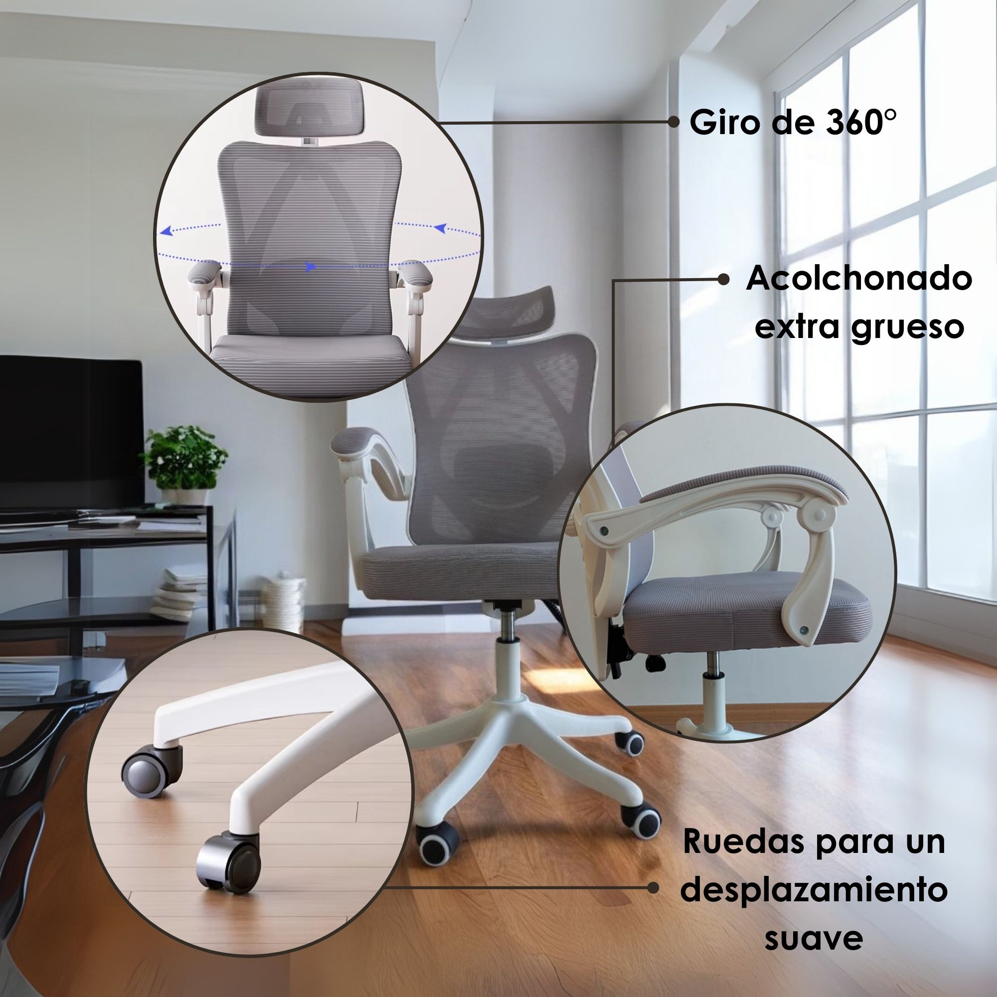 Ilios Innova | Silla Ergonómica para Oficina: Soporte Lumbar y Ajustable Color Blanco