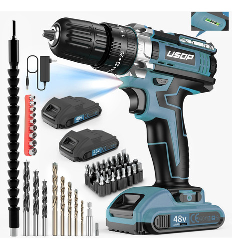 USOP Alto Impacto Taladro Percutor Atornillador Inalámbrico de 10mm 48V Color Azul