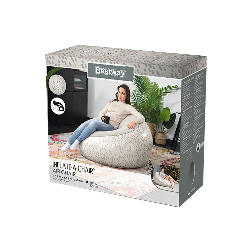 Sillon Inflable Puff Bestway Aterciopelado Cómodo Gris