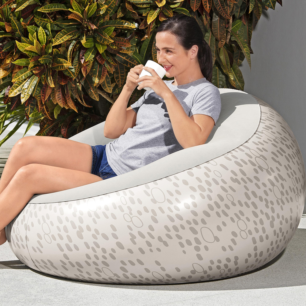 Sillon Inflable Puff Bestway Aterciopelado Cómodo Gris