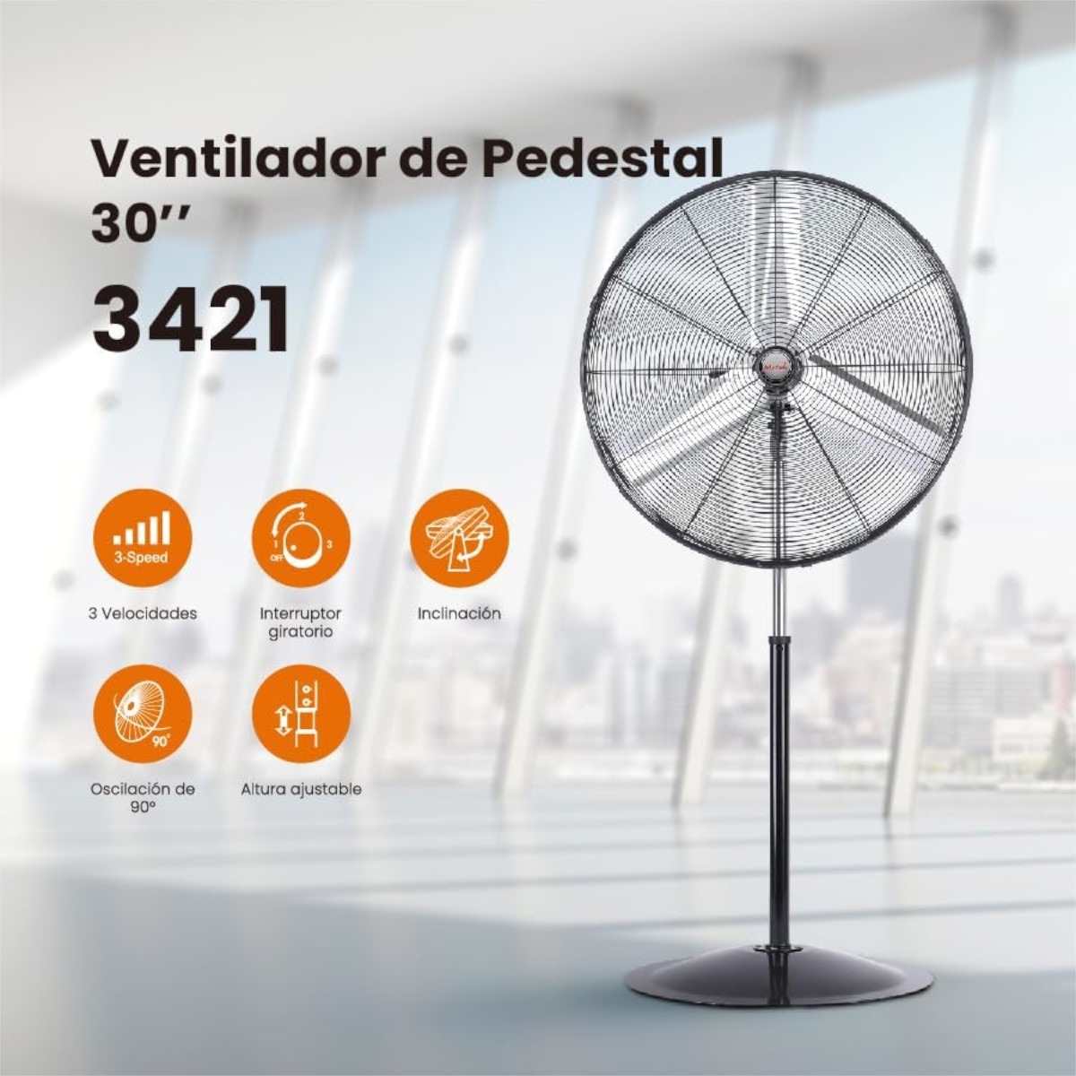 Ventilador Industrial Pedestal Mytek 30pul 3Vel Metal 230W