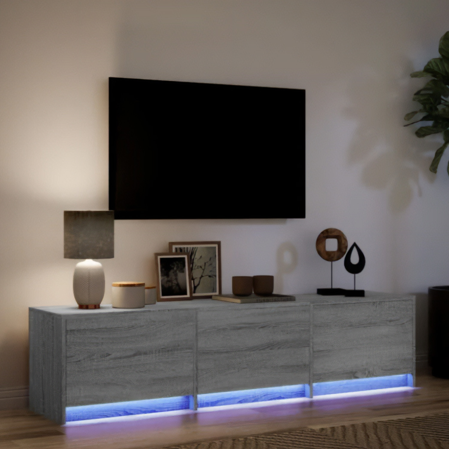 Bossa Mueble de TV LED con Almacenamiento | Estructura Resistente y Acabado Moderno para Sala o recámara | 3 Compartimentos | Medev