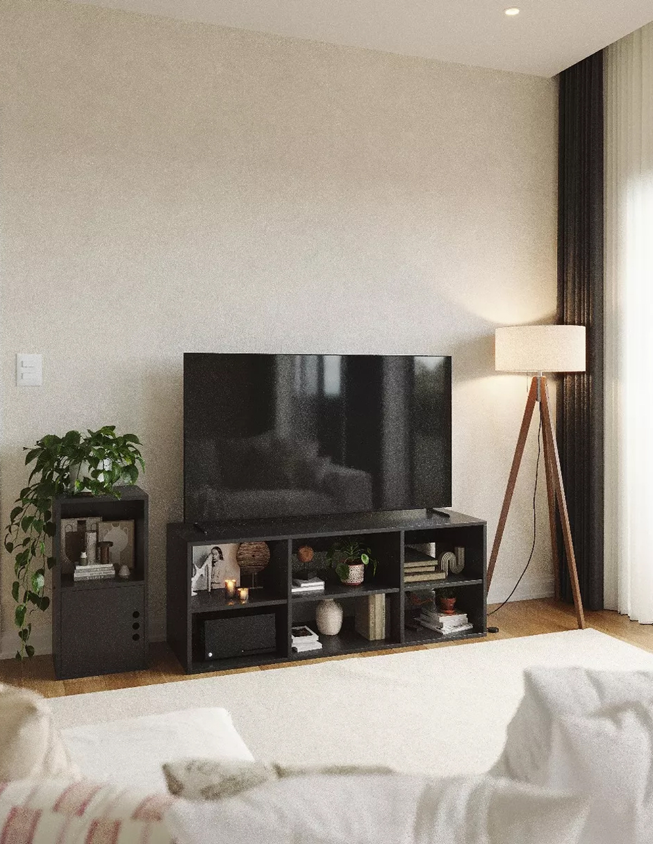 Mueble De Tv 60 Moderno Minimalista Piso Color Negro