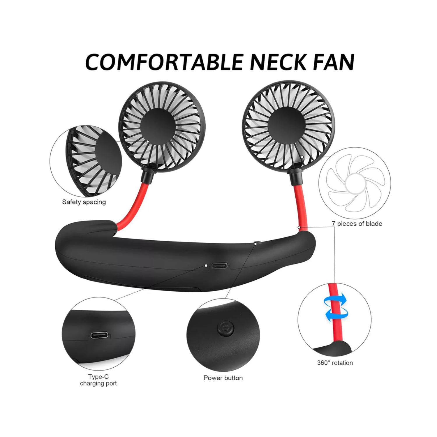 Ventilador De Cuello Portátil Con Rotación De 360 Grados