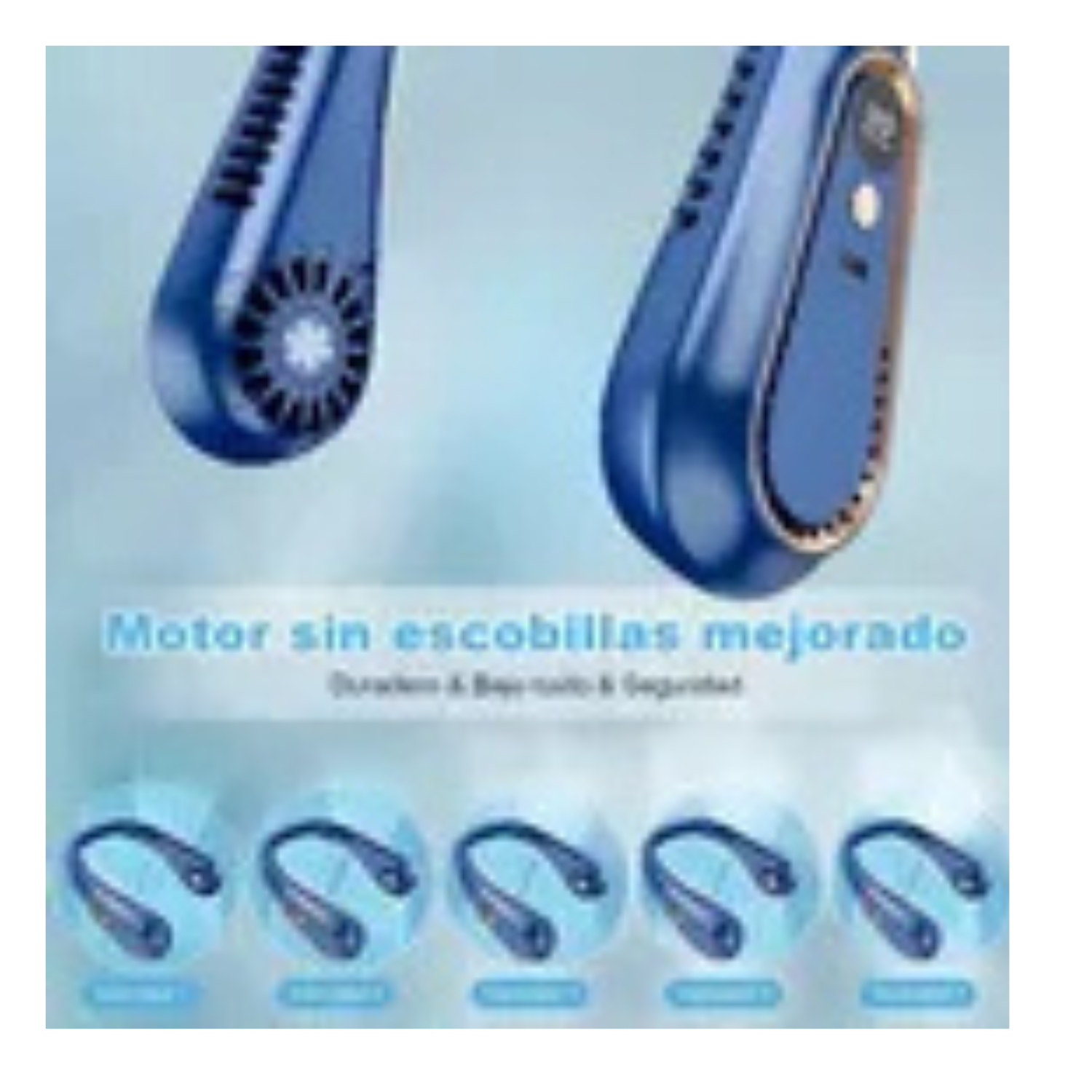 Ventilador Cuello Colgante Portatil Usb Recargable 5 Modos Color Azul Oscuro