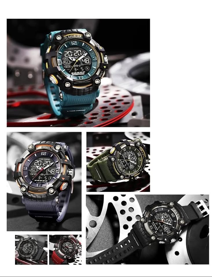 Reloj deportivo azul pulsera cuarzo resistente agua pantalla doble Digital LED militar alarma tacti