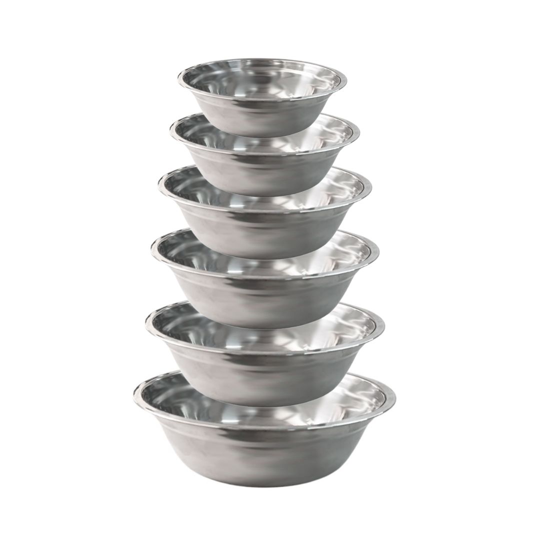 Kit de 6 Bowls de acero inoxidabale Shorbull Medidas 14-16-18-20-22-24cm 