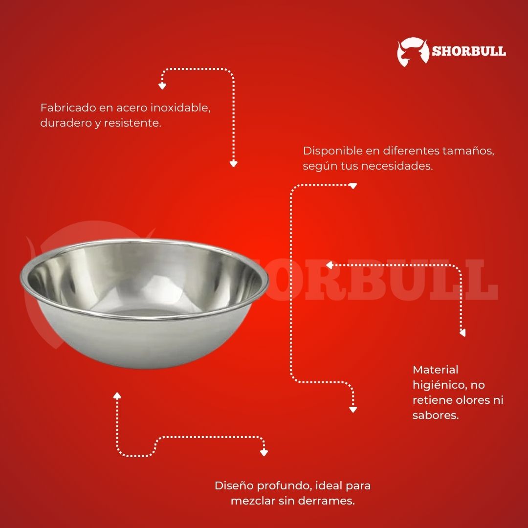 Kit de 6 Bowls de acero inoxidabale Shorbull Medidas 14-16-18-20-22-24cm 