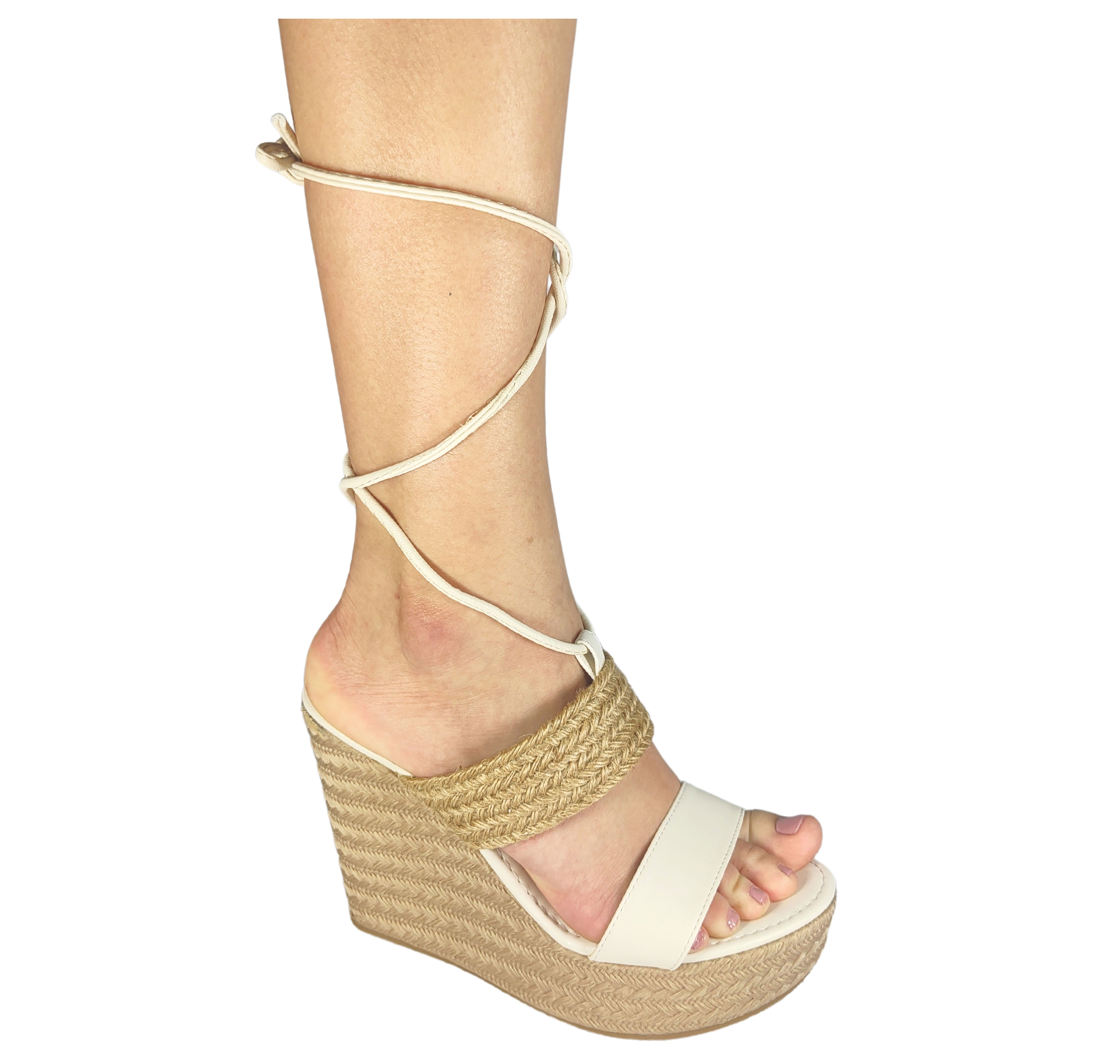 Plataforma QUEEN By GyF  Alpargata- Yute Tiras Romanas Para Mujer 2 Tiras Frontales Color Beige