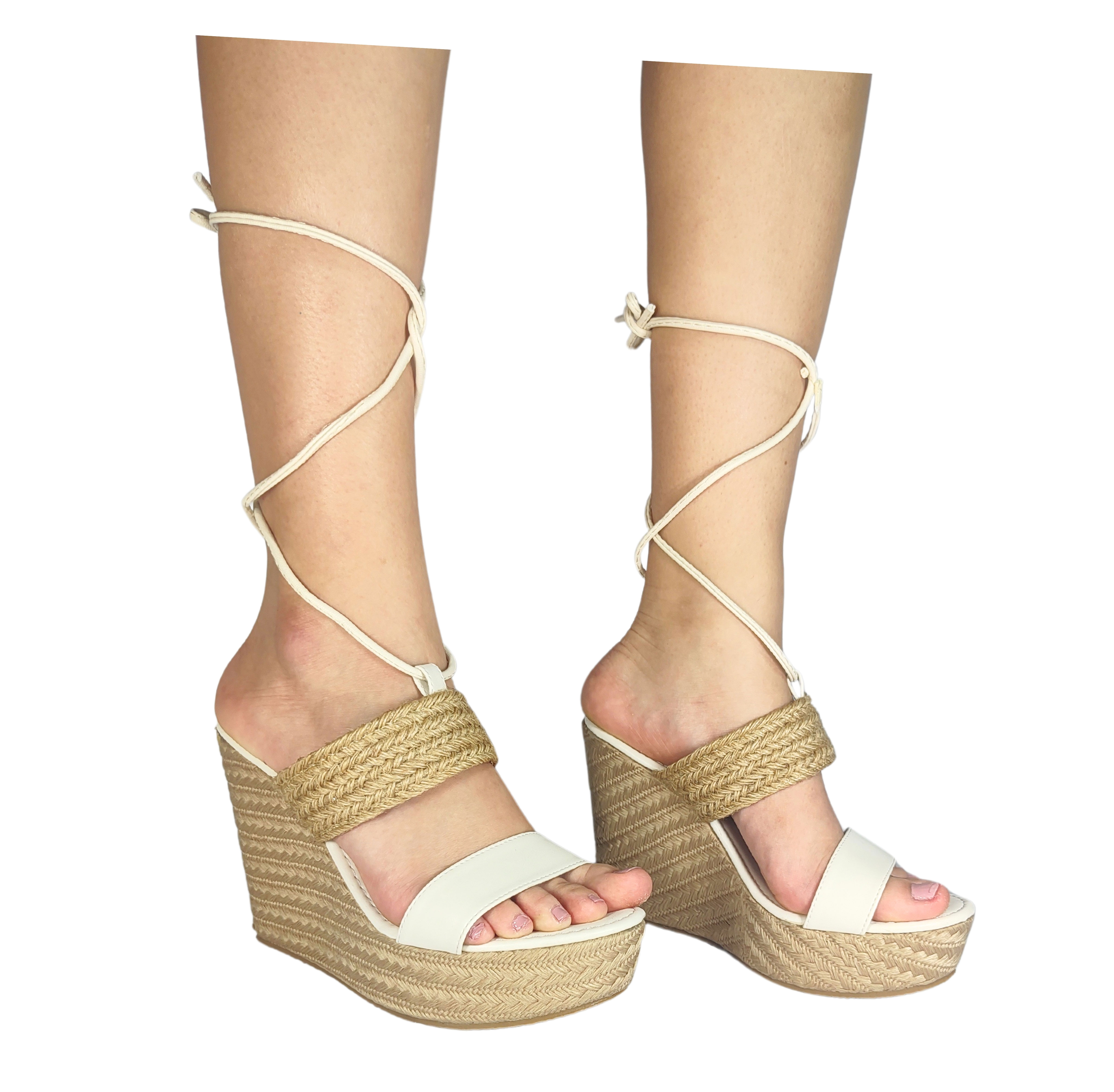 Plataforma QUEEN By GyF  Alpargata- Yute Tiras Romanas Para Mujer 2 Tiras Frontales Color Beige