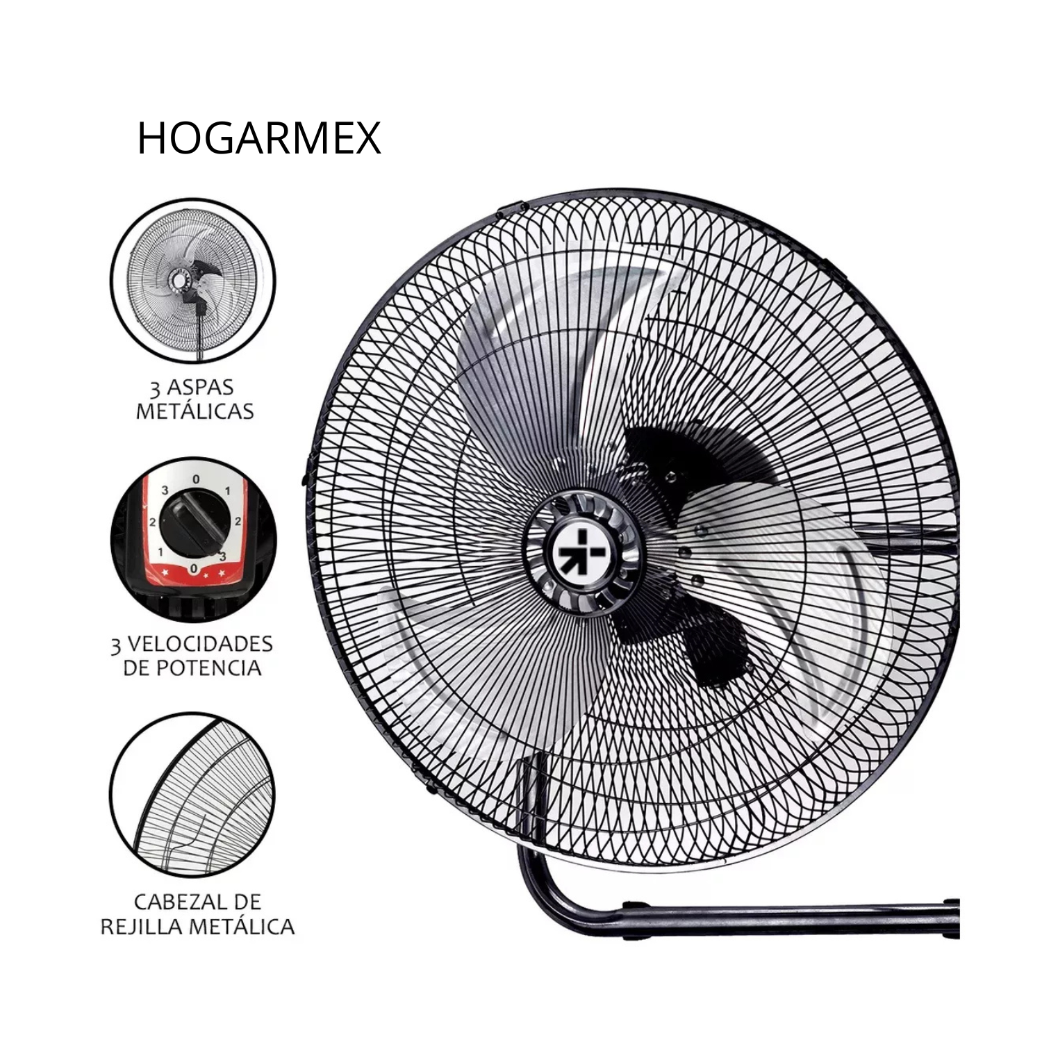 Ventilador 18 Pedestal Piso Pared 3 En 1 Aspas Metálica Estructura Negro Aspas Pateado Diámetro 45 cm Frecuencia 60 Hz Material de las aspas Metal