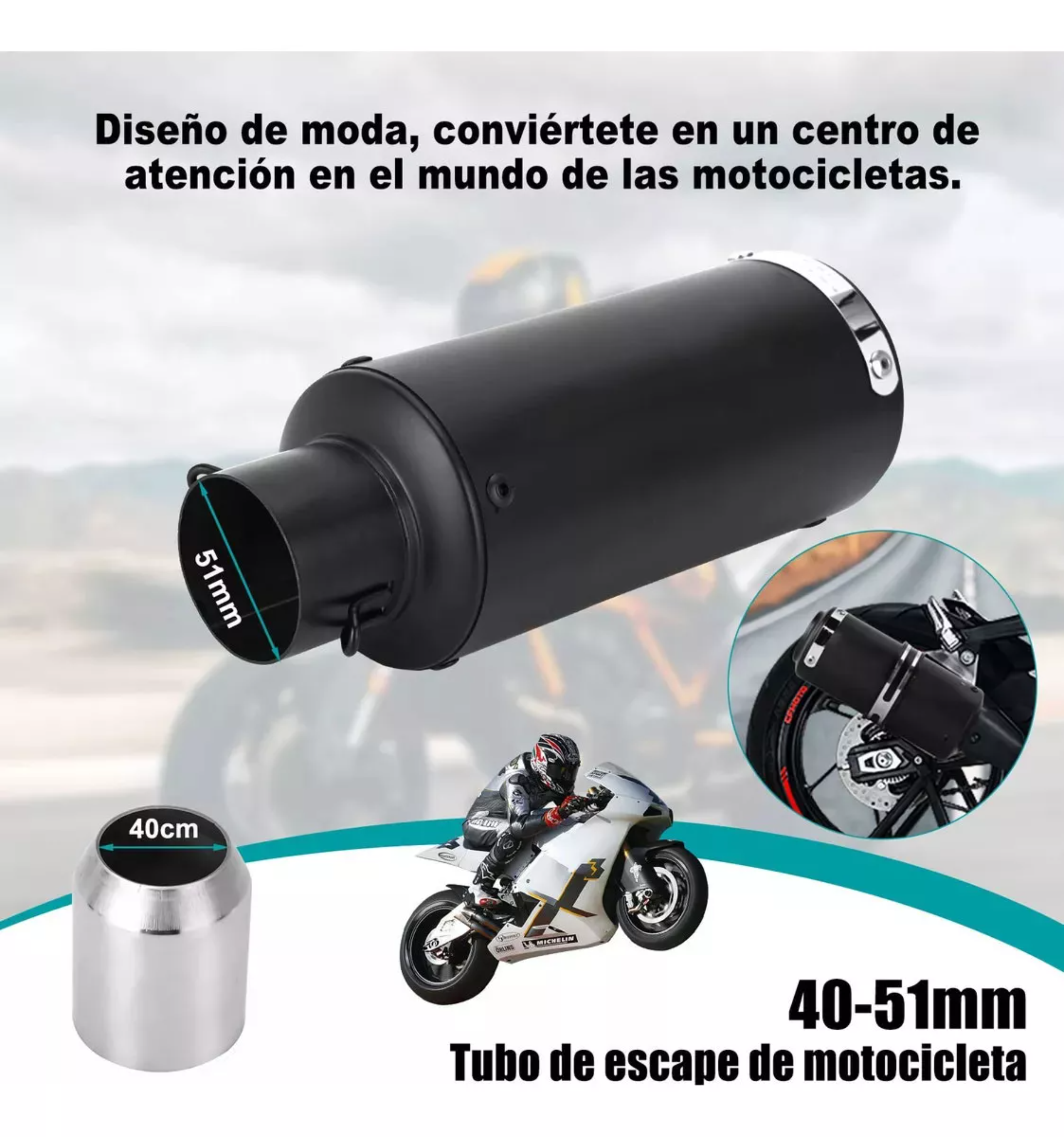 Escape Silenciador Para Moto Deportivo Universal 38-51mm