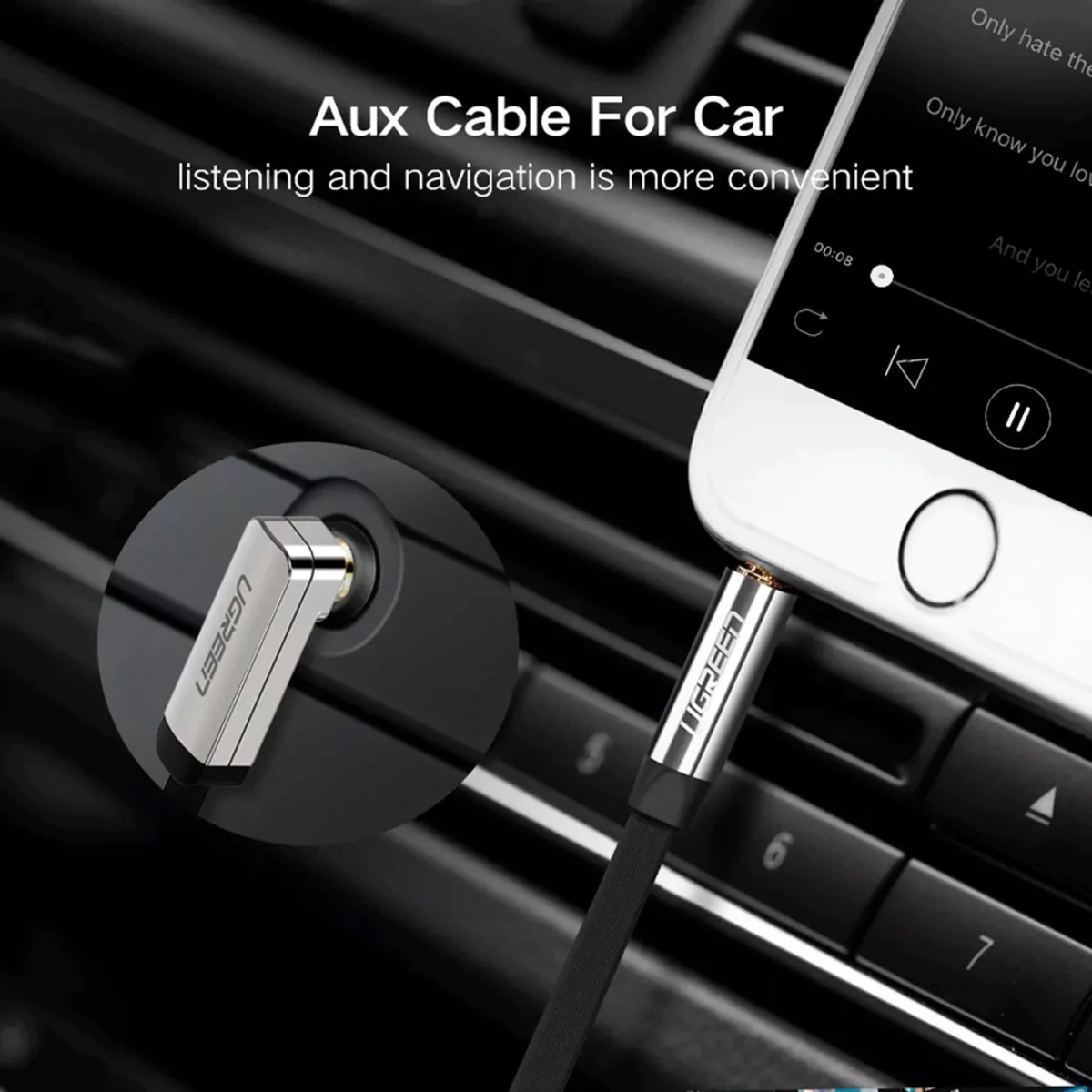 Cable Auxiliar Plano 2m. Negro Conector 3.5mm A 3.5mm Ugreen