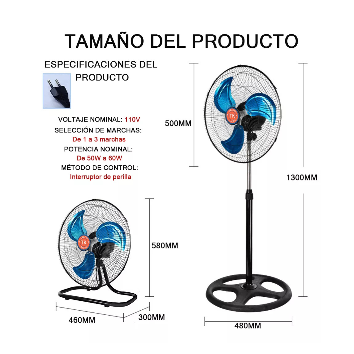 Ventilador Pedestal Piso Pared 3en1 Con 3 Aspas 18 Pulgadas